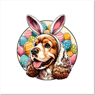 Easter Celebration with English Cocker Spaniel in Bunny Ears Posters and Art